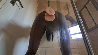 Tattooed Desi Suction Cup Dildo Shower Door Pussy Masturbation