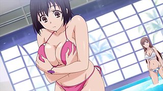 Lost her bikini top in the pool and got pussy pumped in locker room after hentai