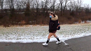 Teen Girl in Plaid Skirt Gets a Ride to School From a Stranger on a Snowy Day