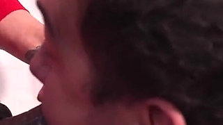 Busty MILF in Her Red Lingerie Pegging Her Fat Slave