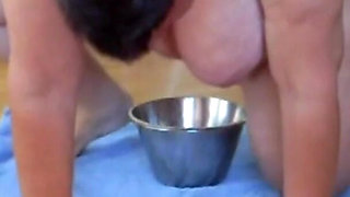 Jen Is Pissing Into a Steel Bowl