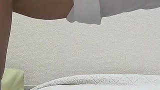 Inside Chubby Busty Girl's Room, a Girl Exercise in Sexy Mini Dress, Thong Panties, White Pantyhose in Girls' Apartment in Japan