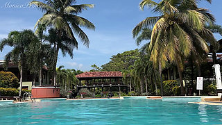 Flashing Tits and Pussy in Bikini Outdoor at the Pool