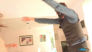 The brunette loves rough sex so the guy was happy to give it to her