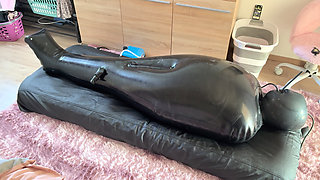 Wife Punishes Her Slave in Full-body-inflate Latex Bag - Estim - Restricted Breathing - Bagged