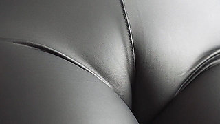 Hot Colleague in Leather Pants Teases Her Fat Cameltoe