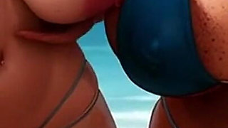 Lovely Lactating Lesbians Eating Pussy on the Beach