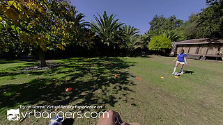 VR Bangers: Sexy Blonde in Uniform Sucks and Fucks with The Soccer Coach Outdoor