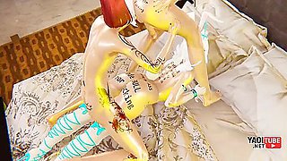 Yaoi - Femboy Trio, One Fucks Another While Eating The Ass Of A Third With Sissy Crossdresser