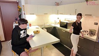 Stepmom Cooks in White Leggings and Catches Stepsons Friend Secretly Taking Pics of Her