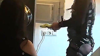 Dominant MILF Stretches Latex Sub's Ass Wide in Kitchen
