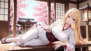 Blonde Miko in the Shrine! Taboo Whispers Under Cherry Blossoms, White Skirt Too Revealing!