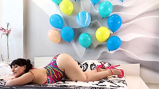 Stacked brunette goes solo toys and masturbation