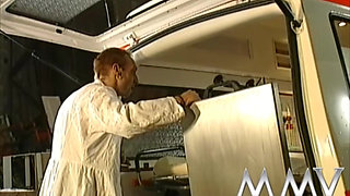 Retro scene with hot redhead fucking in an ambulance