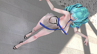 [mmd]miku - Sticky: Shiny, See-through Mini-skirt, Jiggling Big Tits, Pussy Exposed, Seductive, Huge Tits, Big Butt