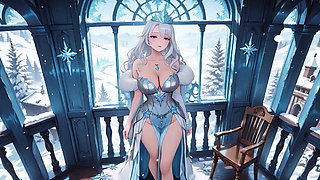 Silver-Haired Ice Mage in a Crystal Hall! Casting magic while looking effortlessly cold, yet her lips are trembling.