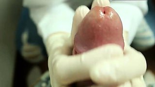 Sexy Doctor Blowjobs Patient's Cock with Latex Gloves -