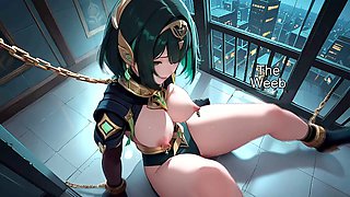 Anime porn, female chastity, bdsm collar