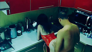 Beautiful Slender Wife in Erotic Bodysuit Fucked in the Kitchen in All Positions
