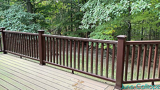 Fucking myself with a thick dildo and squirting on my porch