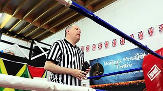 Intense lesbian wrestling sex fight between femdom vixens