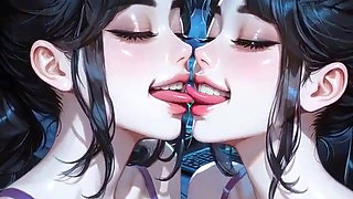 Lesbians Tongue and Kiss Fetish, Ai Animation