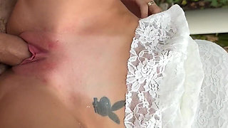 Rossa Vaxx Fucks Her Stepbrother in the Garden in Full View of Everyone-