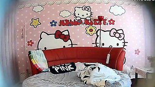 Amateur teen in colorful panties get dildoed and fucked hard