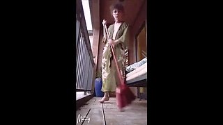 YourFavoriteMommy Sweeps Balcony with Big Clit Masturbation - Horny MILF Fingering Solo