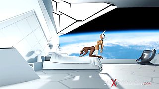 Super Sexy android dickgirl bangs a hot ebony on a spaceship