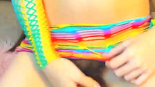 Latina with Perfect Tents and Hairy Vagina Masturbates by Mistake on Her Webcam