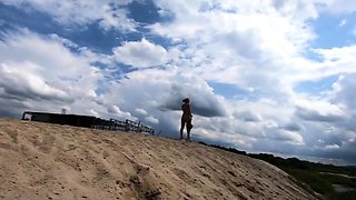 Nude Blonde Babe at a Deserted Beach and Construction Site