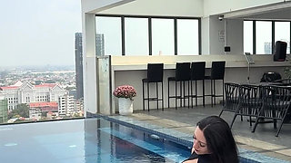 Mini Dress, Bare Legs, Roof Top Pool