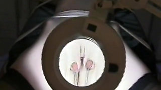 Skinny girl gets pussy pinched while she's tied down