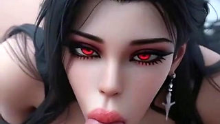 Red-eyed dark-haired sexy vampire - finger sucking, blowjob, anal fucking & cowgirl riding with fangs  ( AI Generated )