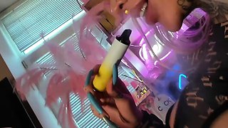MILF blonde live toys webcam show in shower