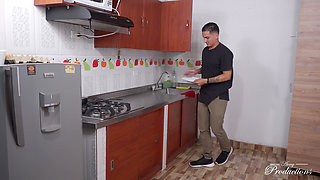 Naughty Teen In Tight Exercise Attire Teases And Fucks Athletic Stud On Kitchen Counter