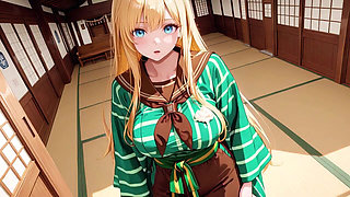 She Sips While Fixing Her Apron, Revealing Creamy Cleavage.
