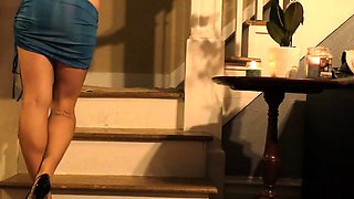 Redhead Teen Teasing On Webcam: No Panties Upskirt On Stairs