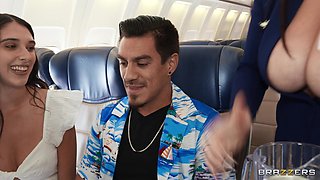 This Busty Flight Attendant Angela Fucks Two Black Dudes on Board: Angela White, Ricky Johnson, and Mazee The Goat