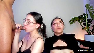 Horny Besties On Their Knees To Worship Hard Dicks