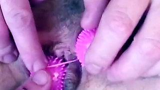 Two lesbian mature masturbate their hairy pussy with toys and strap on