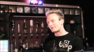 Three horny hunks gang bang a hot blonde in a club