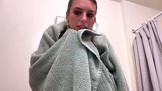 Small titted teen masturbates in shower