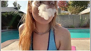 Lesbian stepdaughter tease in yoga pants with outdoor nudity