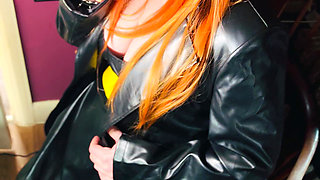 The Gothic Cutie Tina Snua Dressed In a Leather Coat & Smoking A Cork 100 Cigarette - Ginger Miss Smokes In A Leather Outfit OME