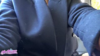 Busty French Brunette Vic Alouqua Fingers Pussy in Car Window While Big-Tits Passersby Watch and Squ