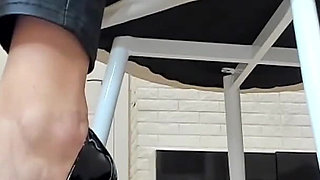 Foot Slave Training in Leather Pants and Pumps, Ignoring