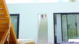Bigtitted baes squirting on lucky cock