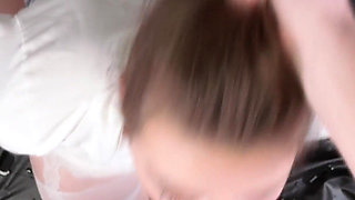 Ritzy Rain Hardcore Fucked in Her Slutty Mouth Balls Deep in POV with Piss Swallowing and Piss Licking From the Floor